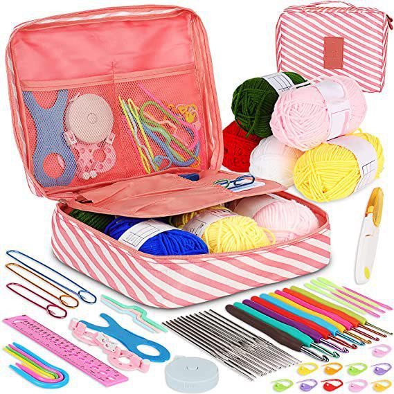 Beginner's 58-Piece Crochet Starter Kit - Complete Set with Portable Wool Knitting Tools