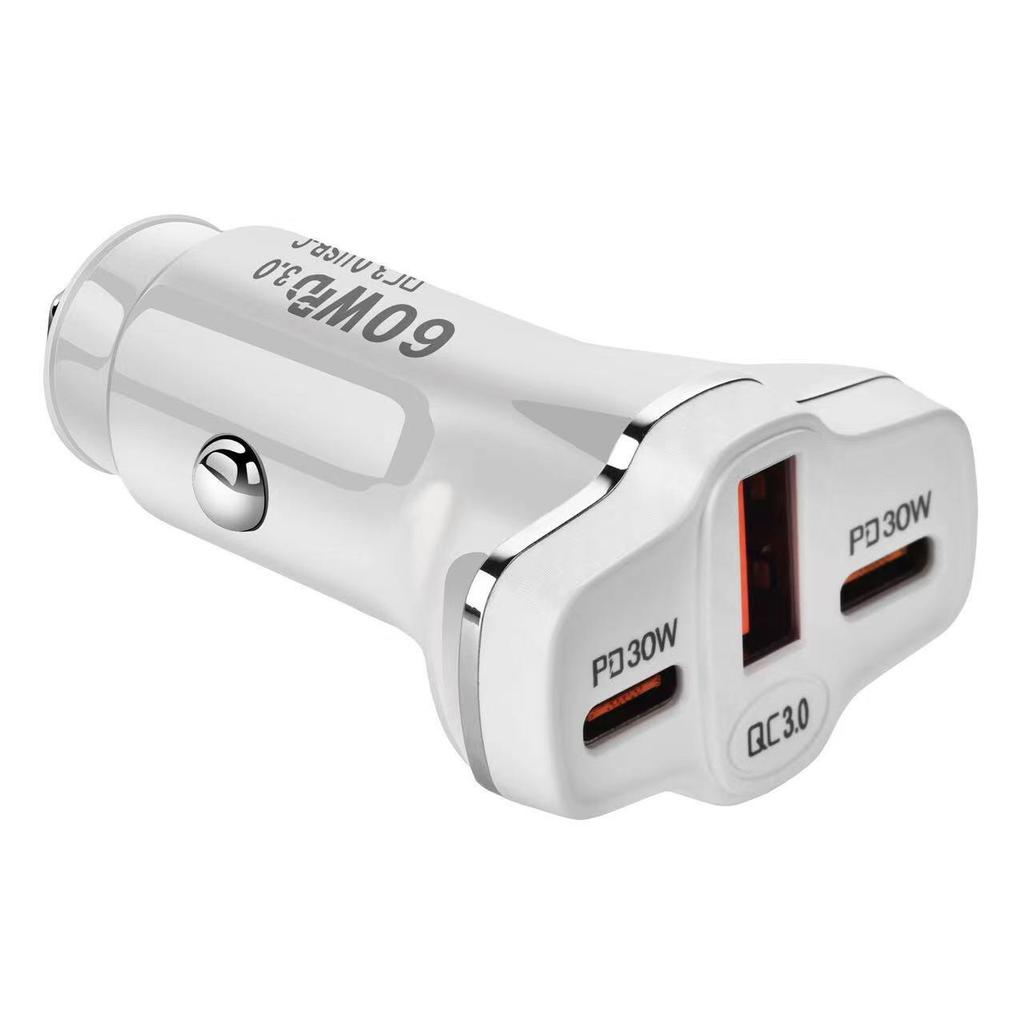 Apple-Compatible Super Fast 60W Car Charger with Three Ports (Dual USB-C)