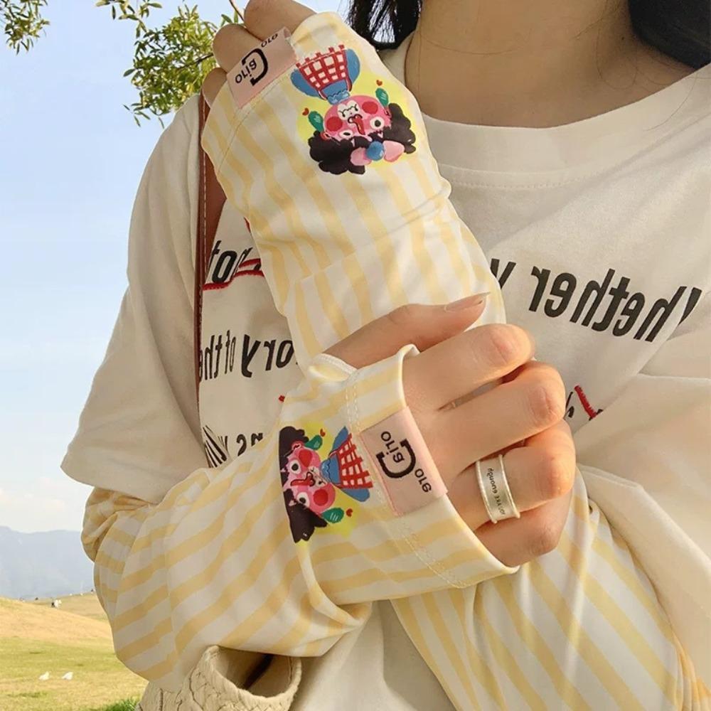 Cartoon Print Women's Sun Protection Sleeves Loose Ice Sleeves Cycling Arm Sleeve Summer Outdoor