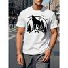Men'S Howling Wolf Graphic Tee, Casual Crew Neck Short Sleeve T-Shirt, Slight Stretch, Summer Top, Geometric Pattern, Regular Fit