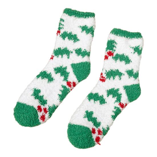 Yousheng 1 Pair Christmas Socks Snowmen Reindeer Santa Claus Bell Pattern Mid-tube Socks Coral Fleece Warm Thermal Socks