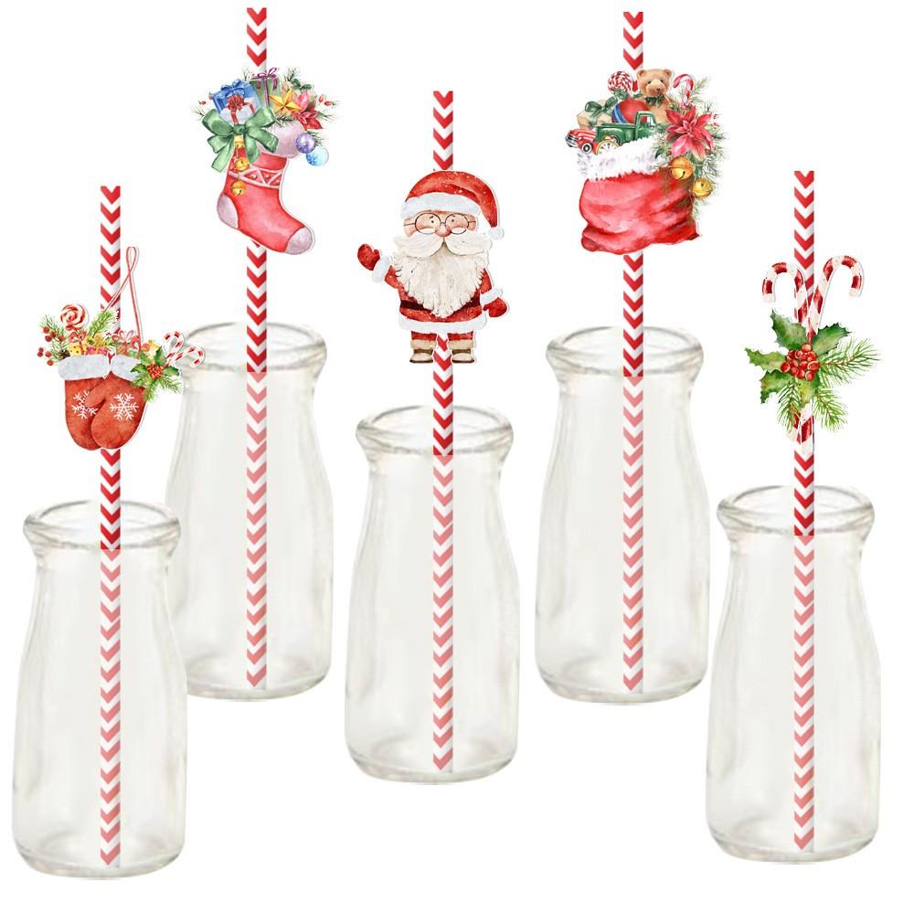 Christmas New Party Decoration 24pcs Snowman Water Cup Beverage Disposable Decorative Straw Supplies