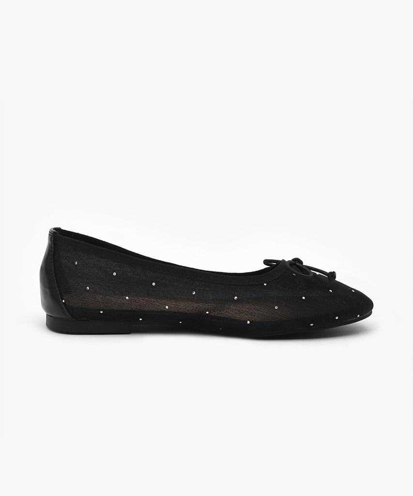 Sappun Dorothy Cubic Mesh Ribbon Flat Shoes (1Cm)
