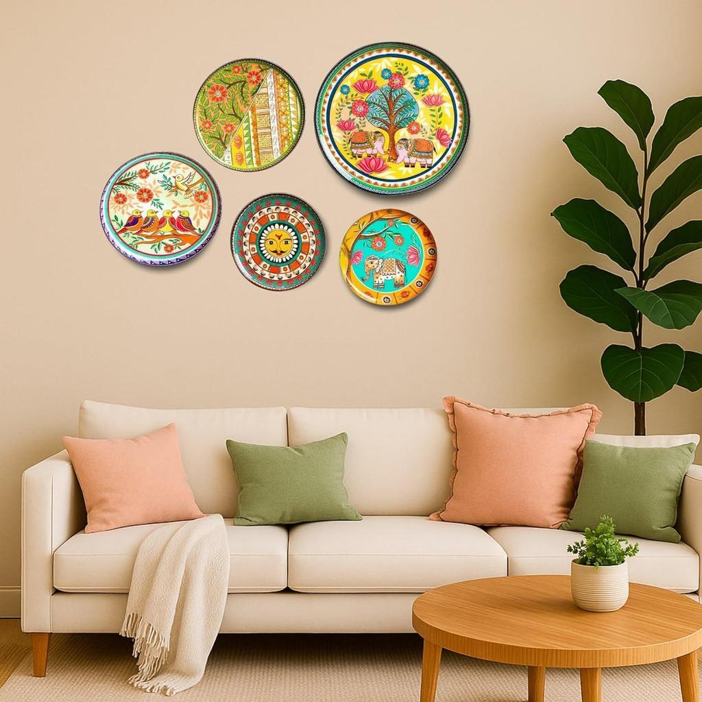 Mithila Madhuani Wall Sculpture for Home Decoration | Wall Decor Items for Living Room | Metal Wall Décor  |wall Art |wall Showpiece/ Set of 5