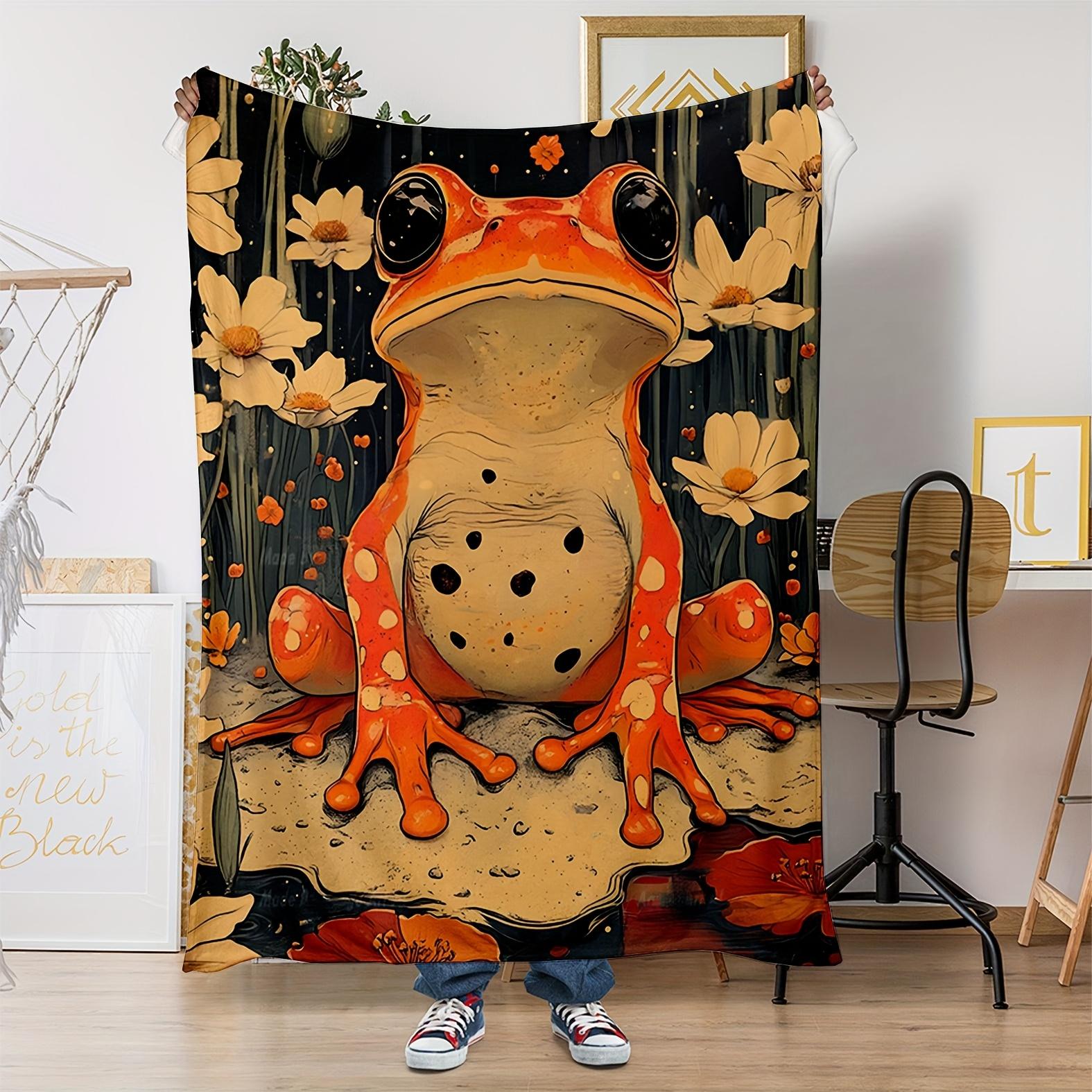 

Bright orange frog pattern Flannel printed blanket suitable for all seasons suitable for living room office sofa and travel 75x100cm