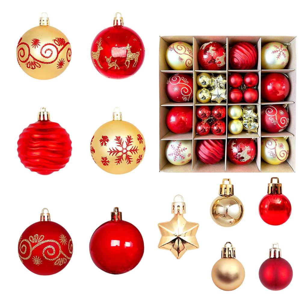 44pcs Christmas Tree Ornament Plastic Ball Decorations For DIY Crafts And Painted Designed Boxes Pendant