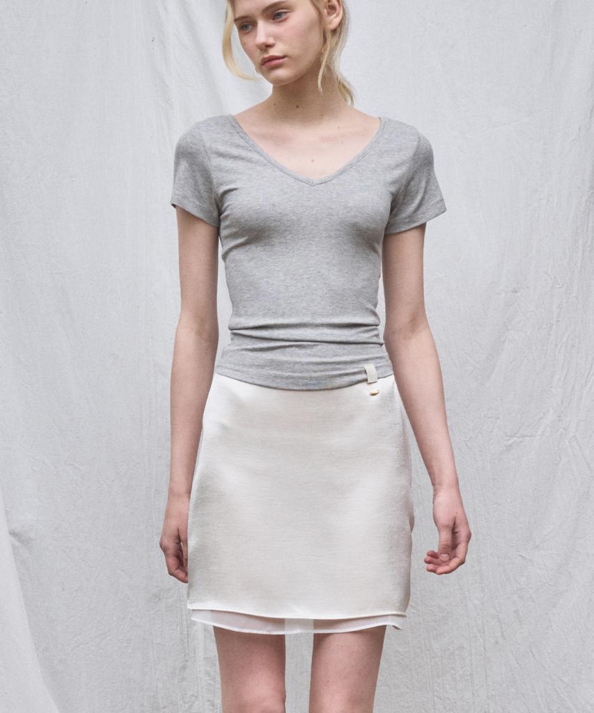 Heint Mist Double Layered Satin Mini Skirt 3Col_Ivory