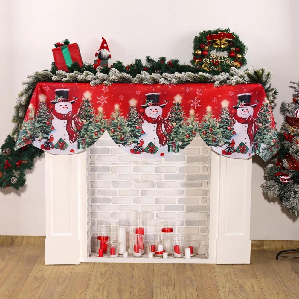 Snowman Santa Claus Pattern Christmas Fireplace Mantel Stain-resistant Xmas Fireplace Cover Party