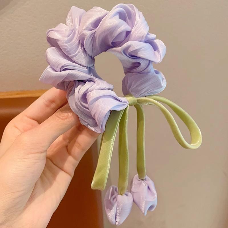 Cute Tulip Flower Large Intestine Scrunchie For Girls Sweet Hair Ornament Headband Hair Band Hair Tie Hair Accessories