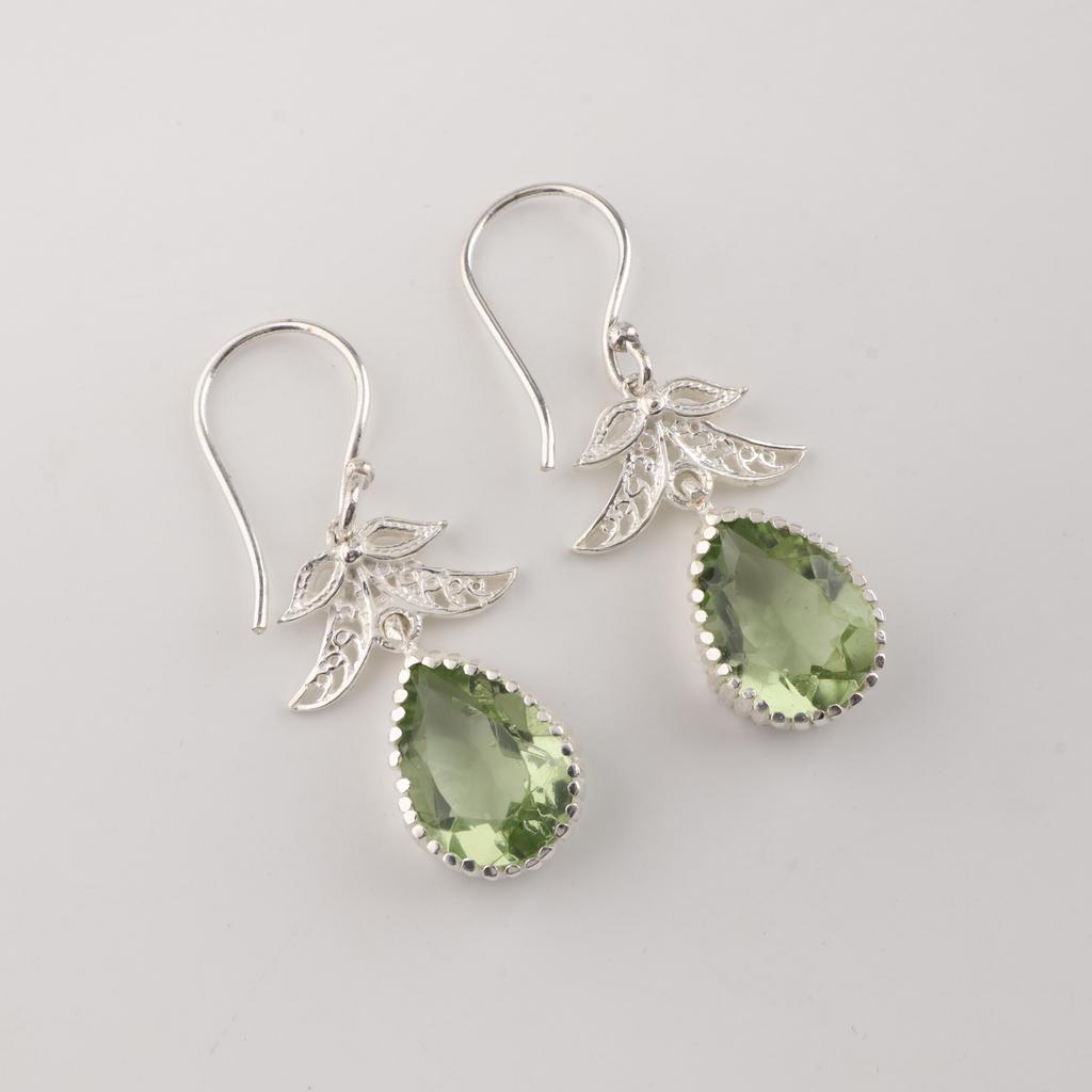 Green Amethyst Gemstone 925 Sterling Silver Jewelry Handmade Hook Earrings 1.84" CE-27-9
