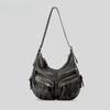Retro Large Capacity Soft  Multi Pocket Biker Bag Women's Simple Hundred Shoulder Crossbody Y2K Messenger Bag