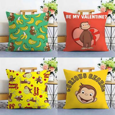 Good Night George Curious Monkey Pillow Case Sofa Decorative Home Double-sided Printing Short Plush Cushion Pillow Cover Gift