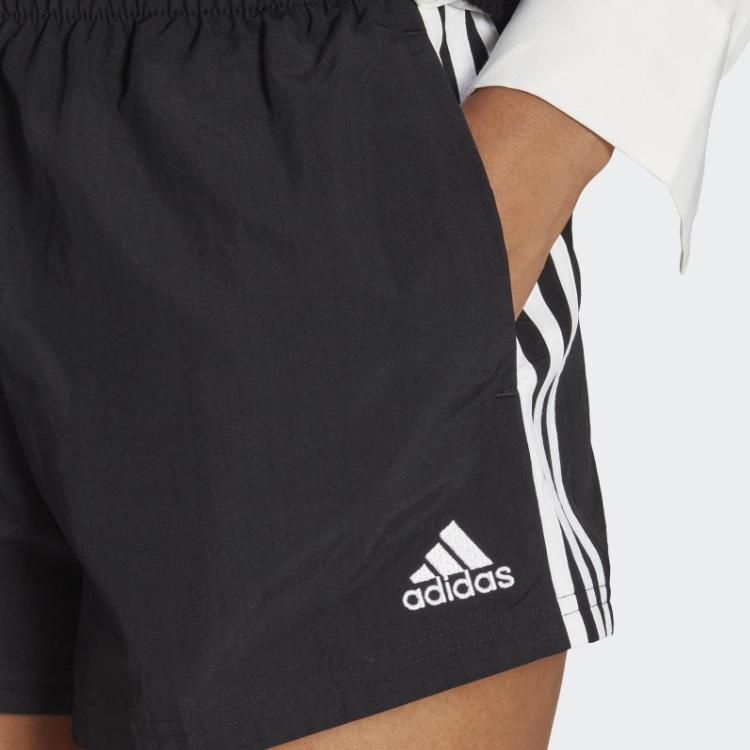 Adidas 3-Stripes Colorblock Elastic Waist Straight Shorts Women bottoms Black HT3397
