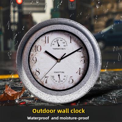 100% wasserdichte Außenwanduhr mit Luftfeuchtigkeits- und Temperaturanzeige Badezimmer Küche Terrasse Geschäft Wohnzimmer Dekorative Wanduhr