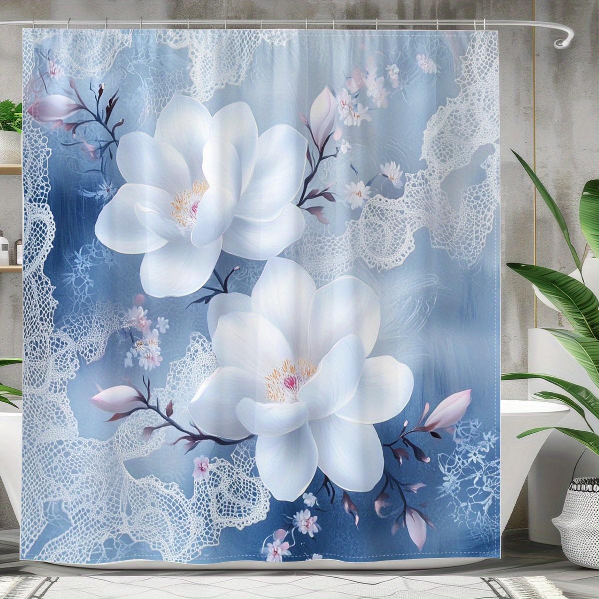 

1 шт. Вишукана шторка для душу з цифровим друком на квіткову тематику, виготовлена з поліестерової тканини з гачками, аксесуари для ванної кімнати, підходить 90x180cm