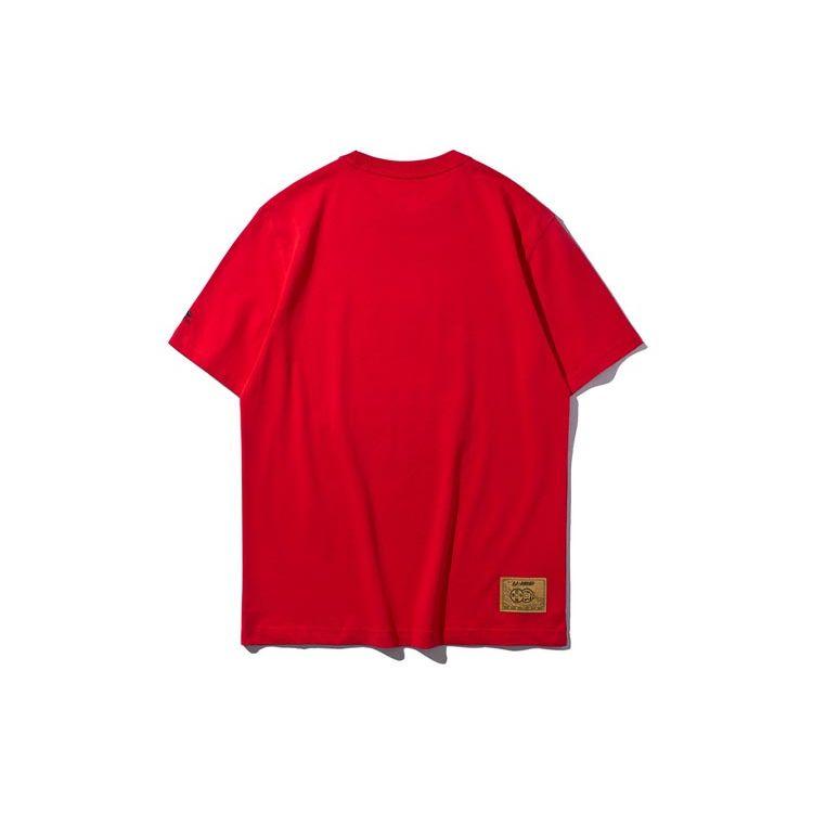Li Ning Sports Fashion Series Daily Progress Print Loose Round Neck Short Sleeve T-Shirt Men Tops Cinnabar-Red AHSQ025-1