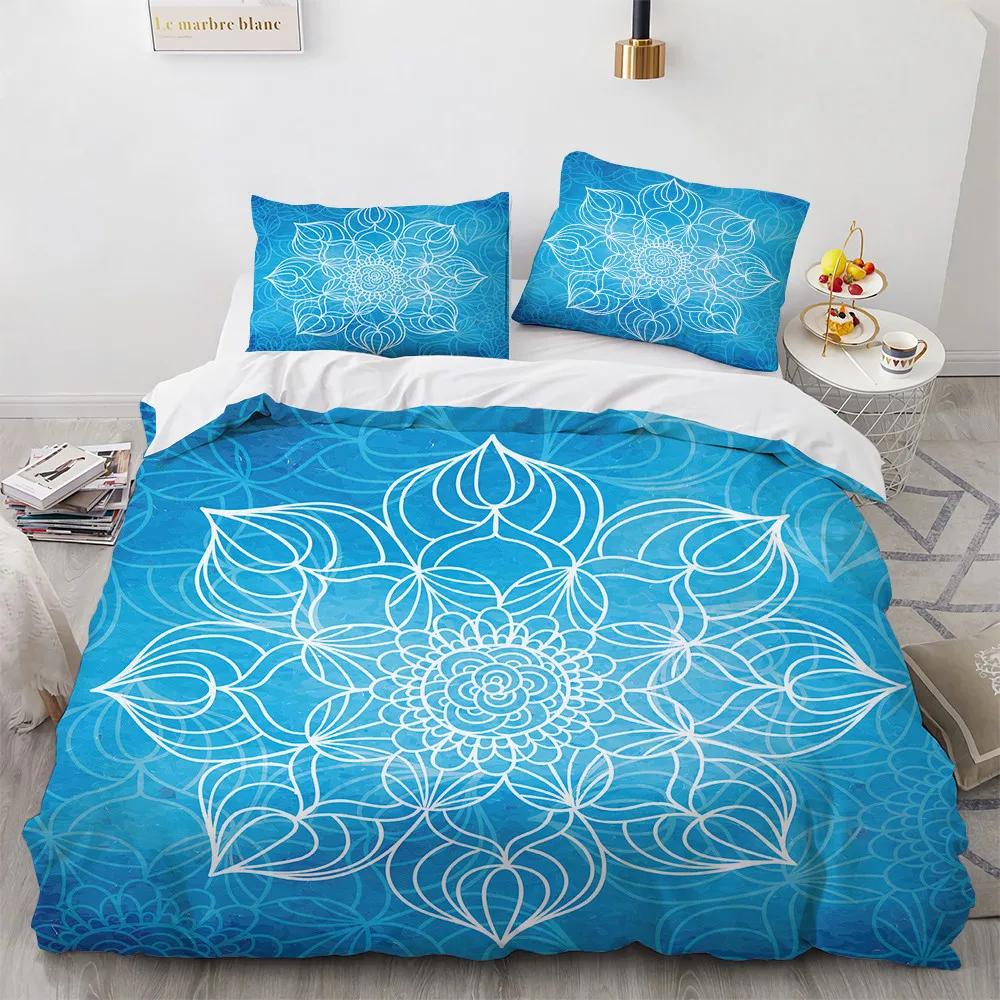 Bohemia King Bed Cover Set Luxury Print Mandala Bedroom Quilt Cover Bedding Sets Black High-grade Duvetcover&2pcs Pillowcase