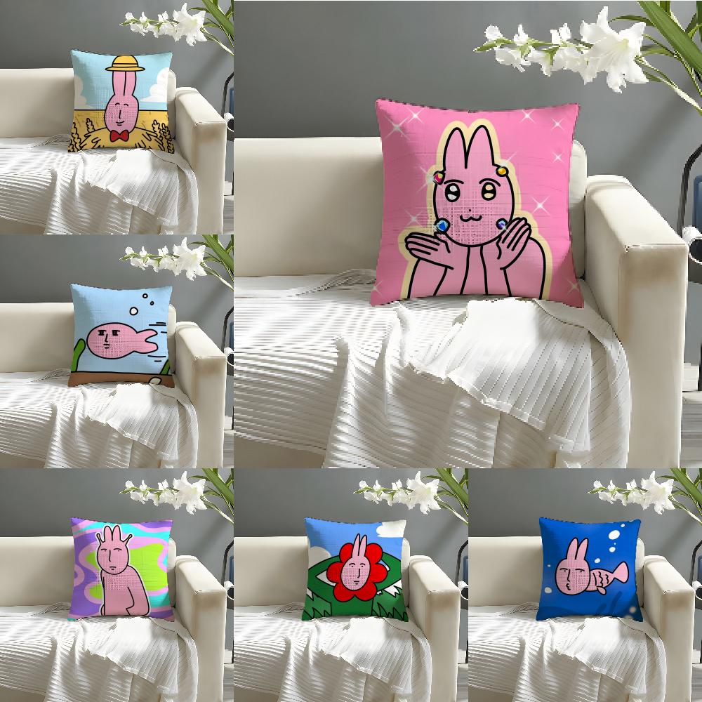 Cartoon Pink Funny Rabbit Friends 2 Pillow Case Linen Pillow Case Sofa Home Decor Cushion Cover Cushion Cove