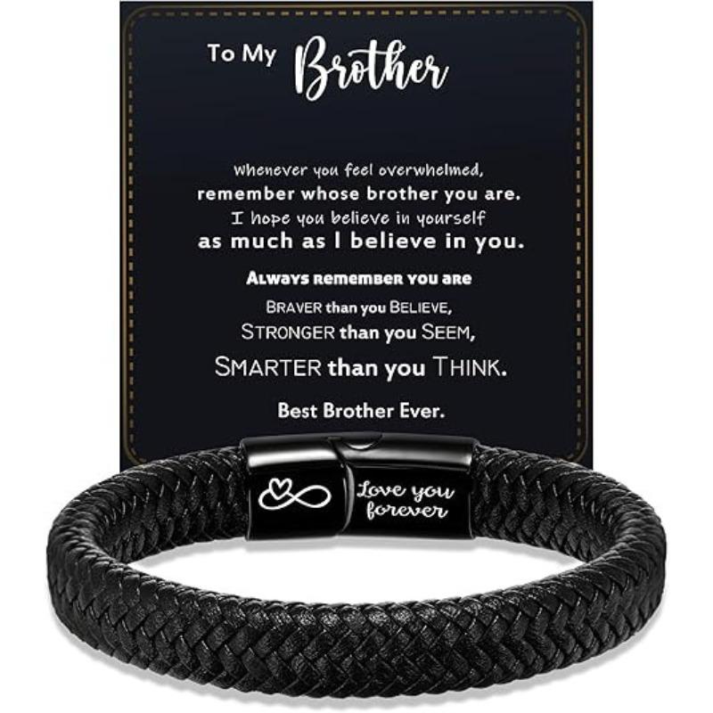 Magnetic Stainless Steel Leather Bracelet, Hand-woven for Men, with Personal Message Engraved on It