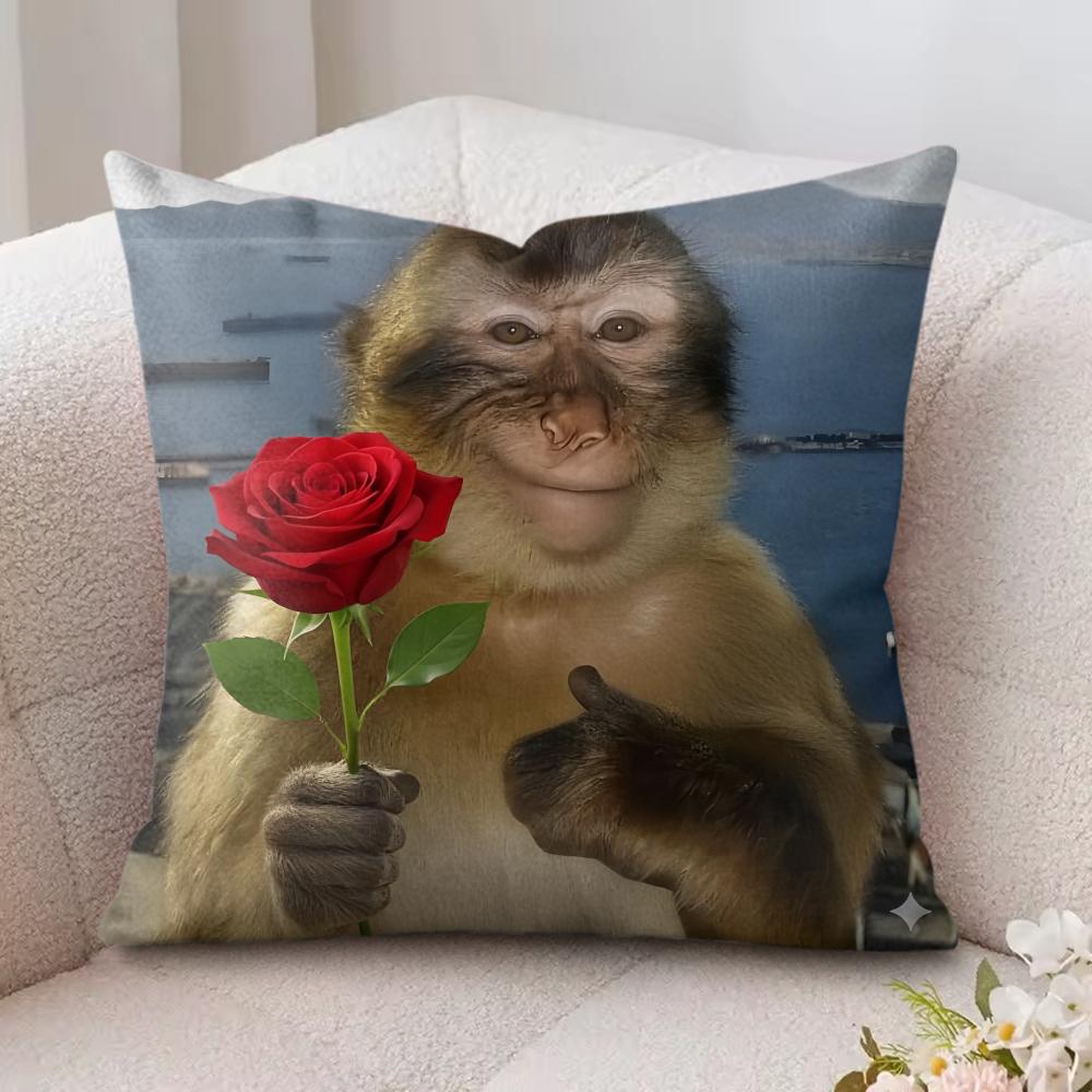 Thinking Monkey Funny Cushion Cover Silky Short Plush Invisible Zipper Dustproof Sofa Pillow Case For Home Decor