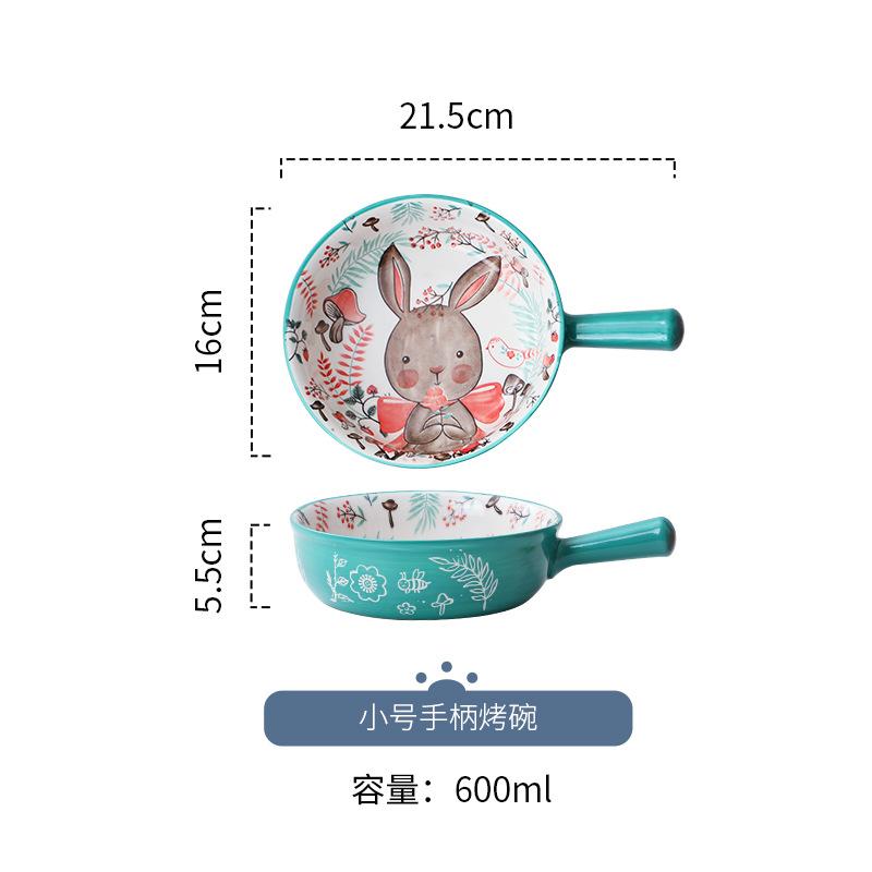 Ceramic Hand Painted Handle Bowl Creative Cartoon Breakfast Salad Bowl With Handle Gratin Bowl Baking Bowl Breakfast Bowl