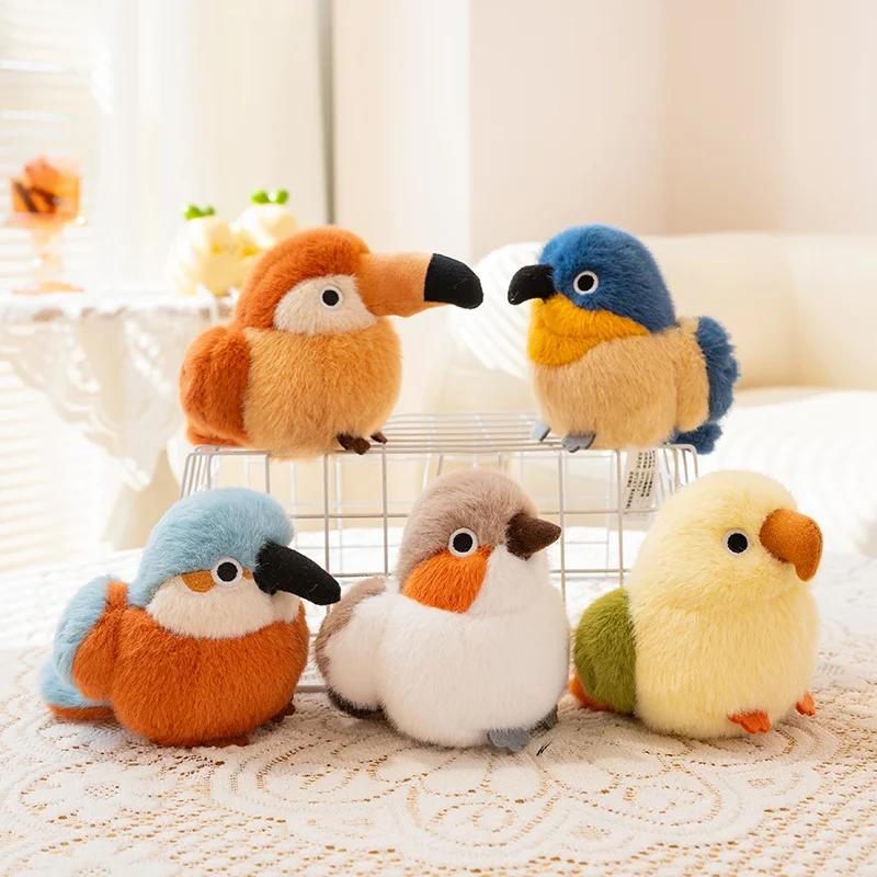 Cute Bird Plush Toy Kawaii Toucan Parrot Sparrow Stuffed Animal Soft Fluffy Mini Bird Plushie for Girl Birthday Gift