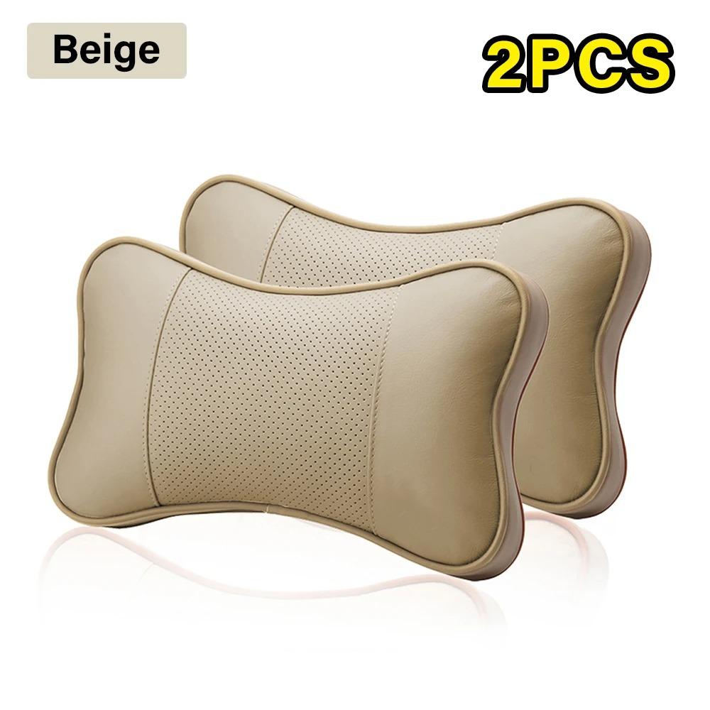 2PCS Auto Universal Seat Soft Breathable Interior Decoration Top Quality Cowhide Car Neck Pillows Headrest Neck Pillow Support