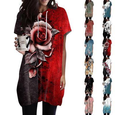 Sudaderas con capucha para mujer, camisas casuales de manga corta, camisetas tipo túnica con estampado de moda y bolsillos