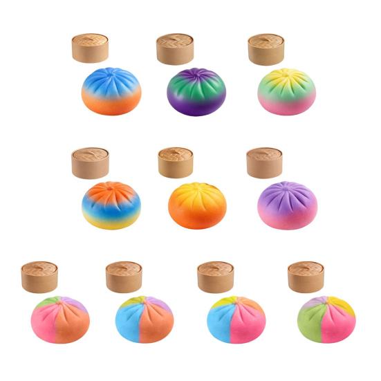 Colorful Steamed Bun Toy with Steamer Stress Relief Multicolor Dumpling Squeeze Sensory Toy Stress Ball Simulated Dough Ball Fidget Toy
