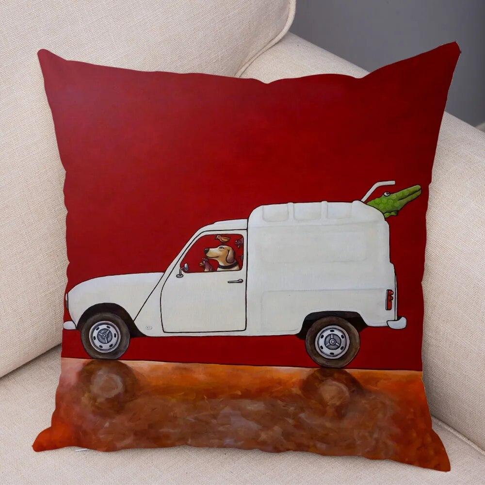 

Домашний декор, красочный мультяшный вождение автобуса, собака, наволочка, милый питомец, далматинец, наволочка, диван, домашнее украшение автомобиля 40x40cm