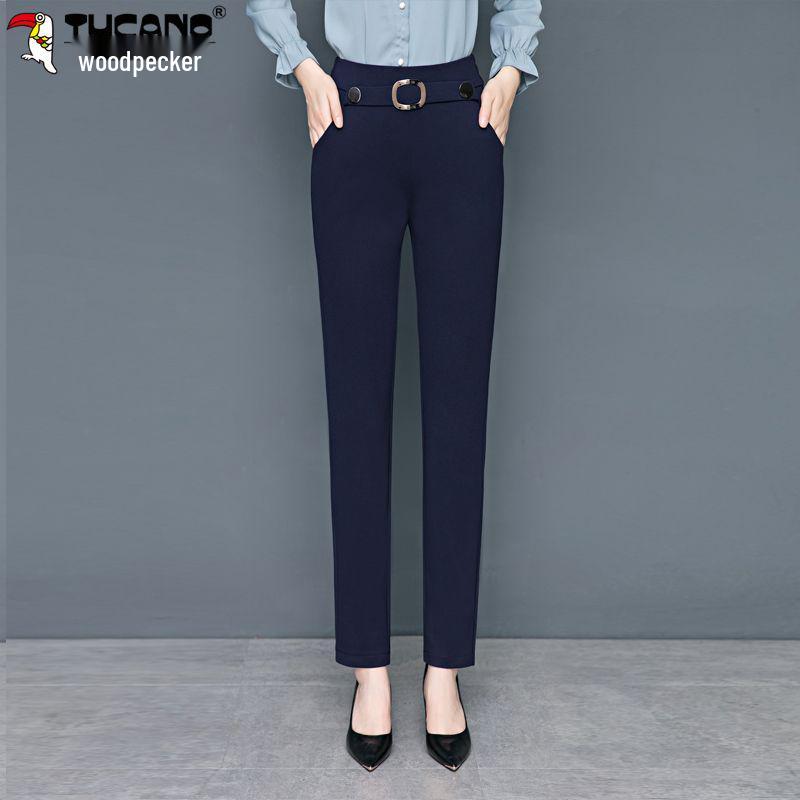 Woodpecker Autumn Women's High Waist Straight-Leg Draped Suit Pants