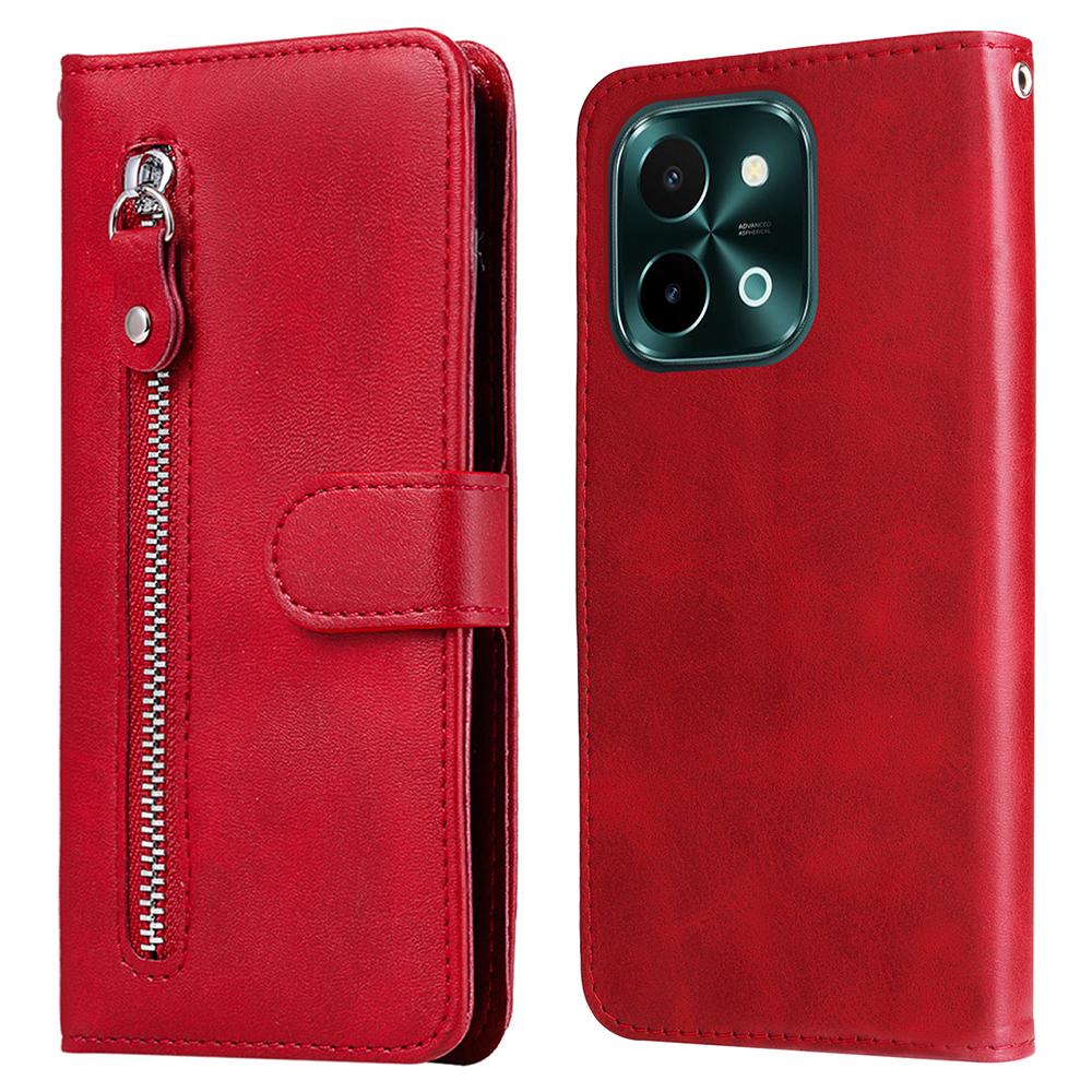 For Vivo Y28 4G/iQOO Z9x 5G Case PU Leather Stand Phone Cover with Zipper Pocket
