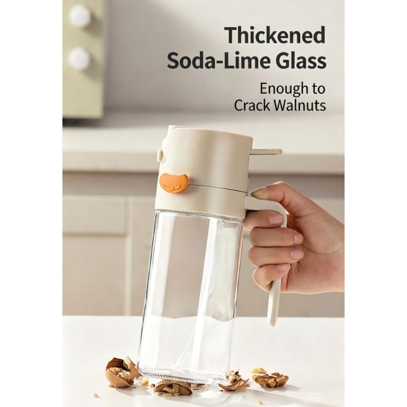 Cooking Oil Mist Bottle with a Visible Body, Button-Open Fill Lid and Pour Outlet for Stovetop Meals and Salad Preparation