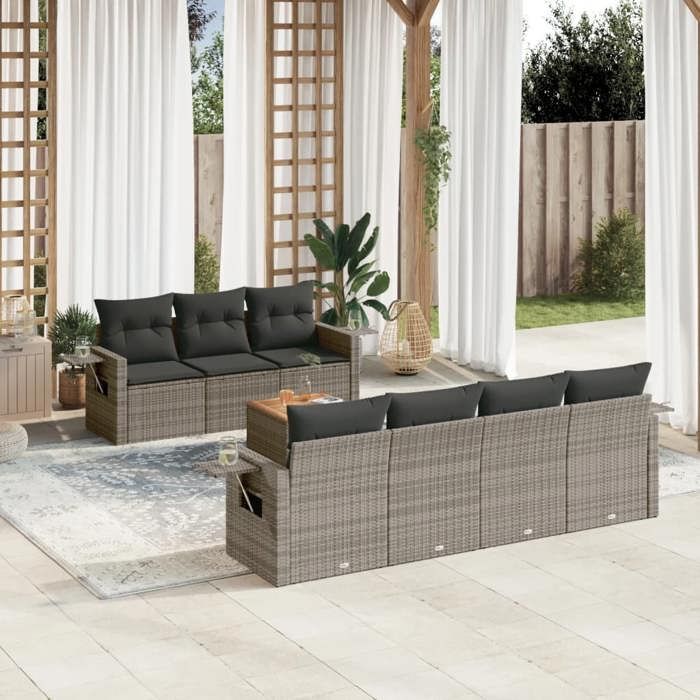 VidaXL Salon de Jardin avec Coussins 8 pcs, Canapés de Terrasse, Ensemble de Meubles de Patio, Mobilier d'Extérieur, Gris 3224471