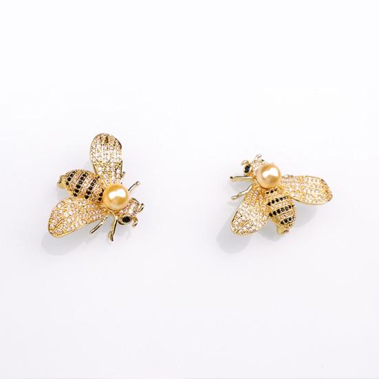 Animal Brooch Sparkling Rhinestones Faux Pearl Bee Design Clothes Pin Anti-oxidation Jewelry Clothing Accessories