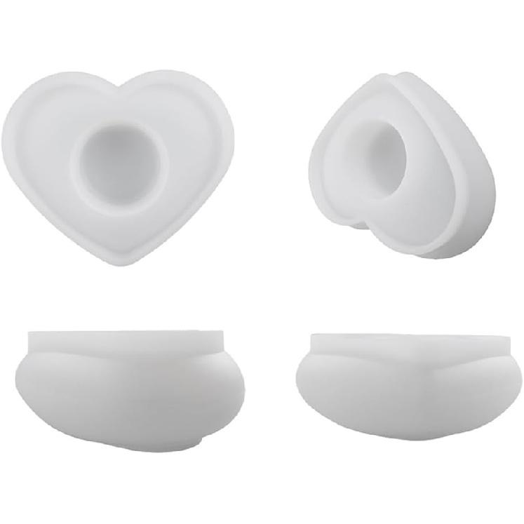 2 Pcs Heart Shaped Candle Holders Epoxy Mold DIY Candlestick Resin Casting Silicone Tealight Mold for Trinket Container Art Craft Making Home Decor,