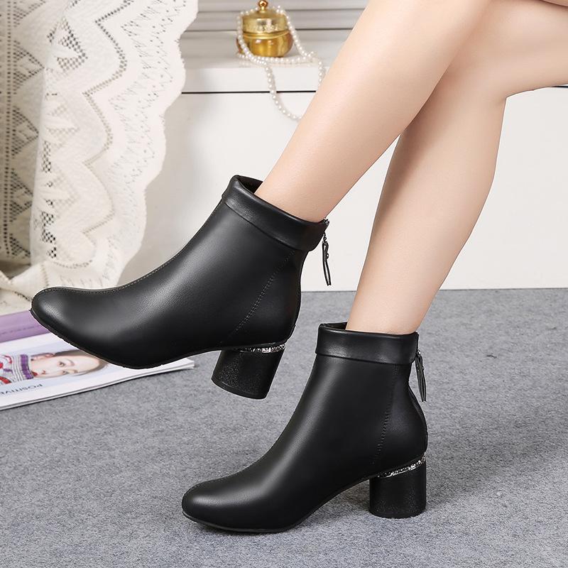 Tacón grueso con botas de cuero nuevas botas cortas de cabeza redonda  trasera cremallera damas Botas Martin comprar a buen precio — entrega  gratuita, reseñas reales con fotos — Joom