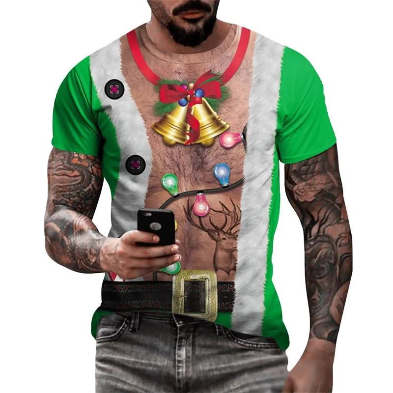 3D Printing Fun Tree Christmas Novel Pattern 3D Printing T-shirt Short Sleeve Men's Party T-shirt