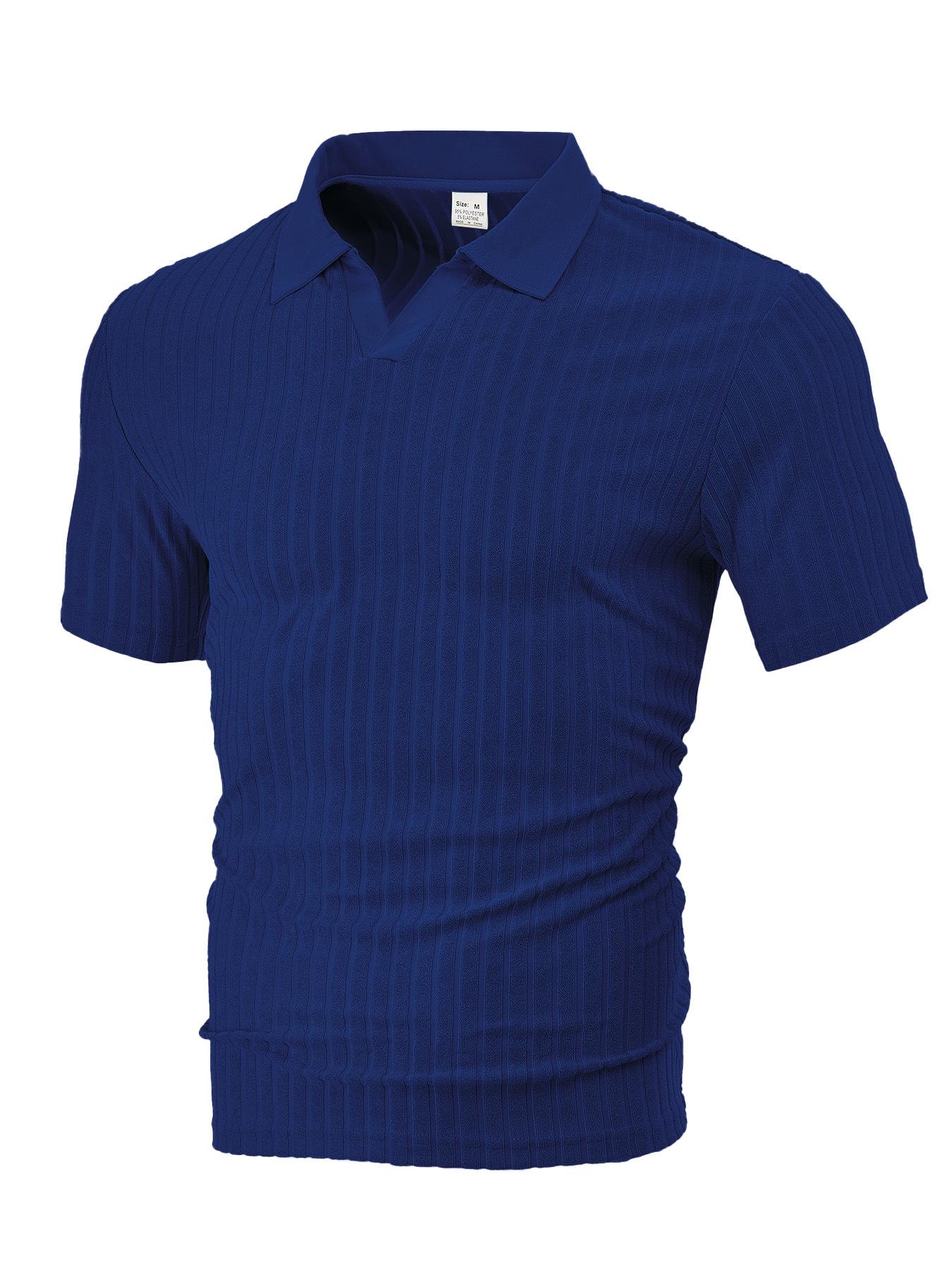 European and American men s clothing summer TK new casual breathable towel jacquard lapel men s striped short-sleeved shirt S