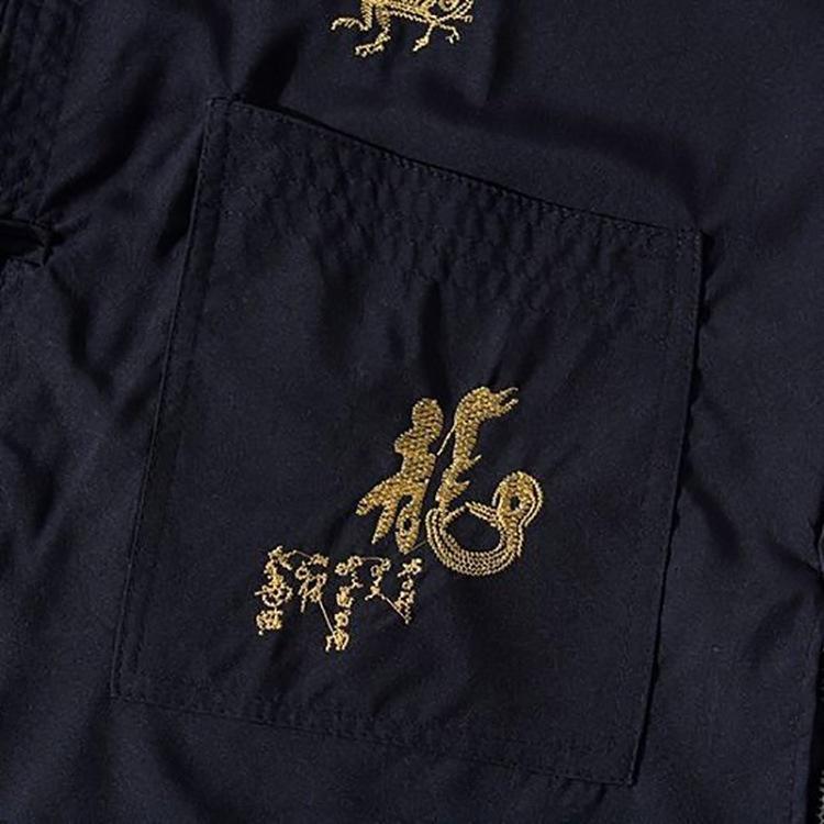 Traditional Chinese Style High Quality 2 IN 1 Tang Suit 2 Patterns Embroidery Dragon Hanfu Blouse Wu Tang Suit Men Kung Fu T Shirts Tops Jackey