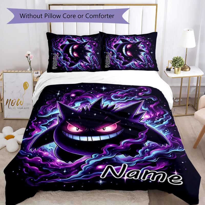 3pcs Gengar1 Cover Set - Personalized Name, HD Printed Bedding with 1 Cover and 2 Pillowcases - Perfect for Home Decor, Easy Care
