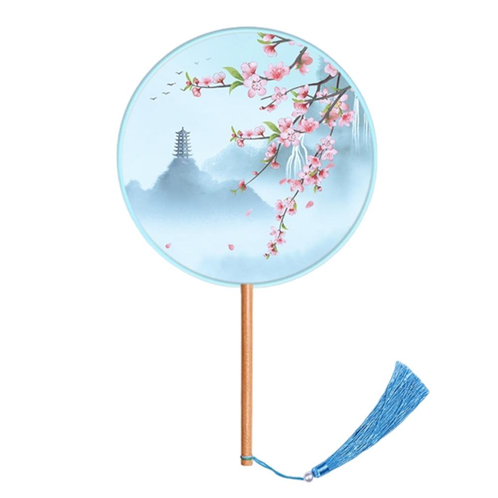 Half Transparent Round Hand Fan Long Handle Silk Fan Hanfu Embroidered Fan  Dance Performance
