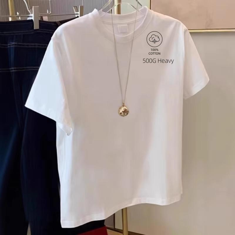 Bestseller Estivo GSM 500g T-shirt in Puro Cotone Resistente Girocollo Manica Corta Donna T-shirt Monocolore
