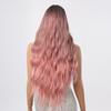 HAIRCUBE Long Wavy Pink Ombre Synthetic Wig with Bangs Natural Hairline Wig for Women Cosplay Daily Party Heat Resistant Hair