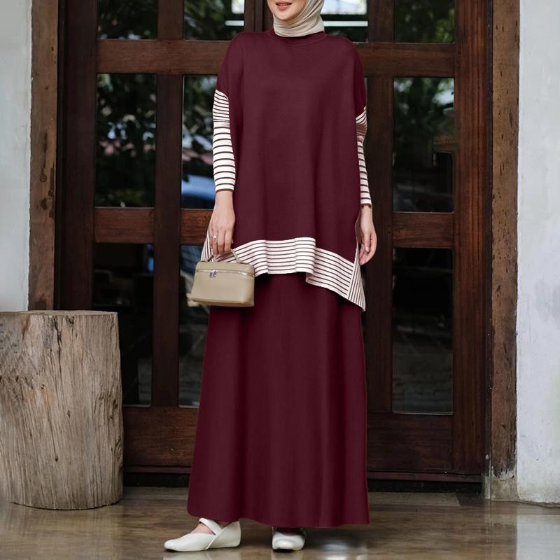 ZANZEA Women Long Sleeve Blouse and Long Skirts Muslim Two Piece Suit Sets