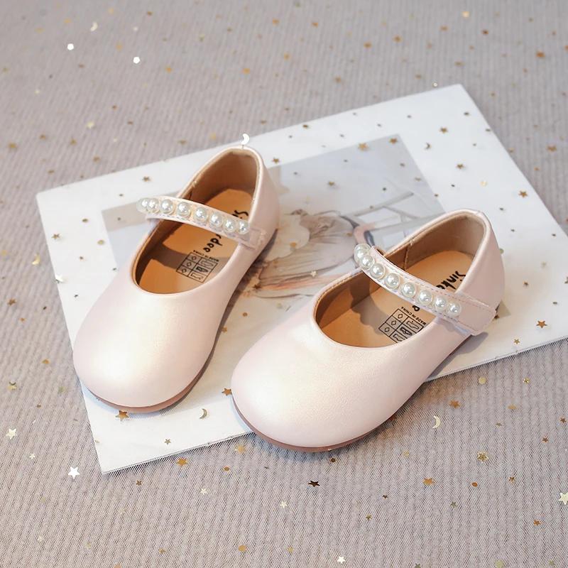 

Little Girls Leather Shoes Soft Kids Mary Janes with Beading Beaded Chic Princess Sweet Simple Children Flats White for Wedding 21 розовый