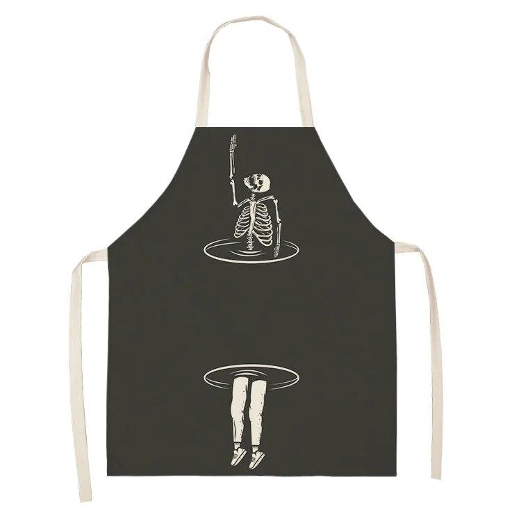 Women's Kitchen Apron Skull Print Waterproof Cooking Oil Proof Linen Stain Proof Chef's Apron Cleaning Tools 47X38CM 68X55CM