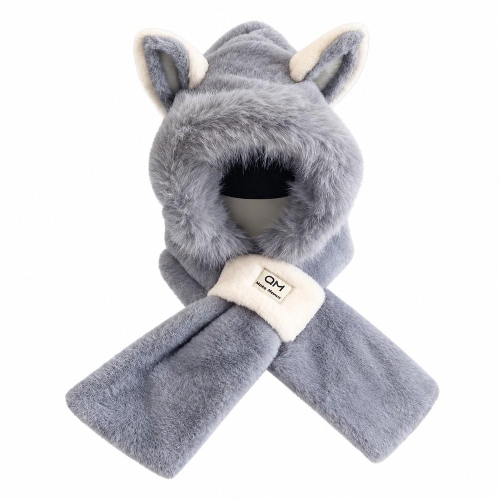 Thickened Plush Fox Ears Hat Warm Pullover Cap New Winter Hat Scarf Set Cold Weather