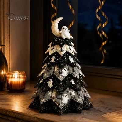 Nähgeschenk für Anfänger Halloween Gestepptes Stoffbaum-Set, Hexe Katze Spinne DIY Festliche Desktop-Dekorationen 3D Gepolstertes Bastelprojekt Quilting-Anfänger,