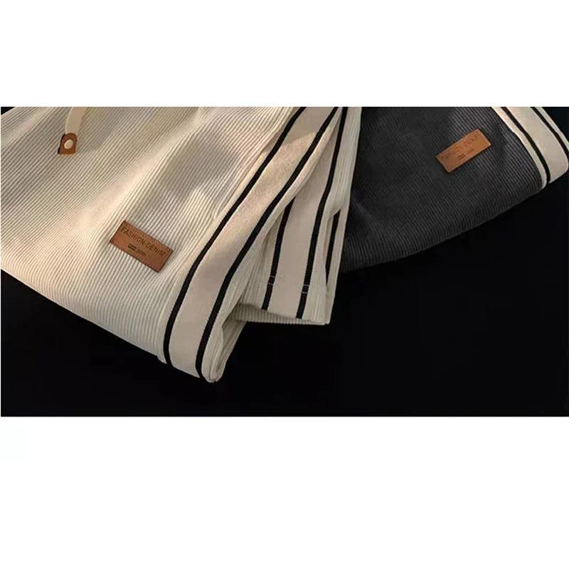Men's Spring Autumn Side Striped Loose Straight Sports Pants High Street Ruff Handsome Corduroy Casual Pant